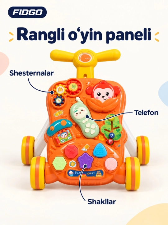 Bolalar uchun FIDGO 5 tasi 1 da xodunok-katalka, rivojlantiruvchi stol va tolokar