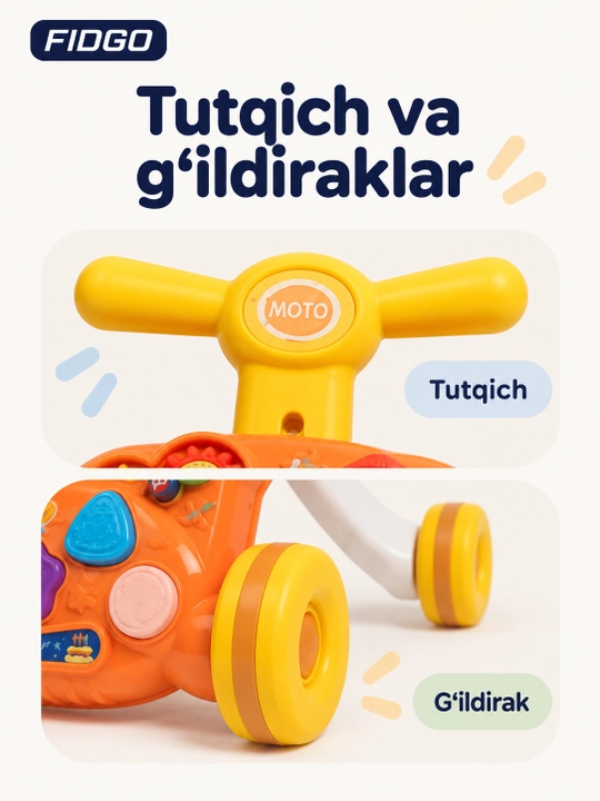 Bolalar uchun FIDGO 5 tasi 1 da xodunok-katalka, rivojlantiruvchi stol va tolokar