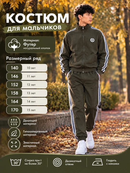 O‘g‘il bolalar sport kostyumi, kuzgi komplekt, 100% paxta, 8-14 yosh