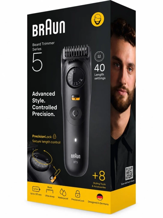 Триммер для бороды Braun BT5560, электрический, регулировка длины, черный матовый