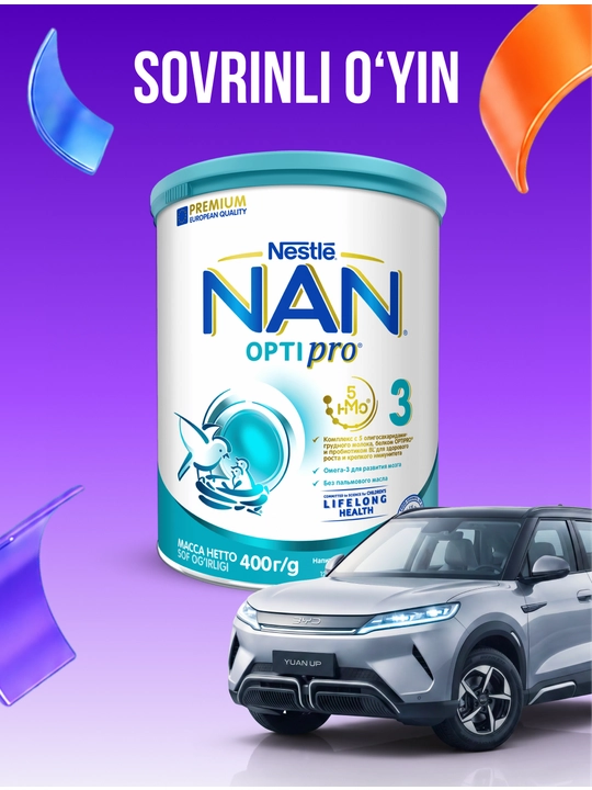 NAN 3 OPTIPRO o'sish, immunitet va miya rivojlanishi uchun sut, 400 g, 12 oydan - 