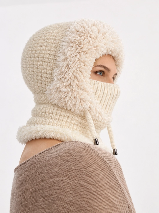 Ayollar uchun qishki 3 ta 1 da balaklava shlyapasi, 55-60 sm flis va yuz himoyasi bilan