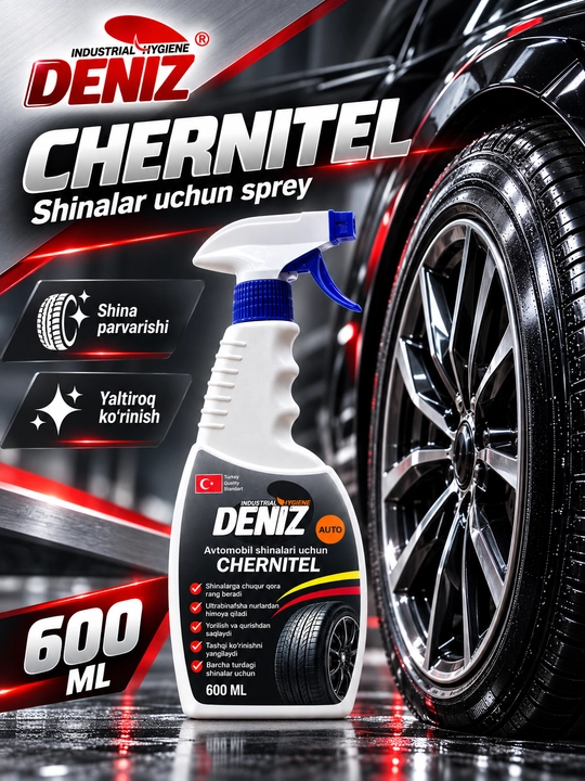 Avtomobil shinalari uchun chernitel Deniz, sprey shina qoraytiruvchi va himoyalovchi, 600 - 