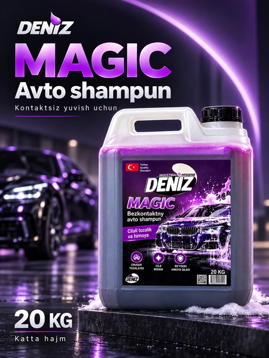 Bezkontakt avto shampun Deniz Magic 20 kg, kontsentrat avtomoyka va avto parvarish uchun - 