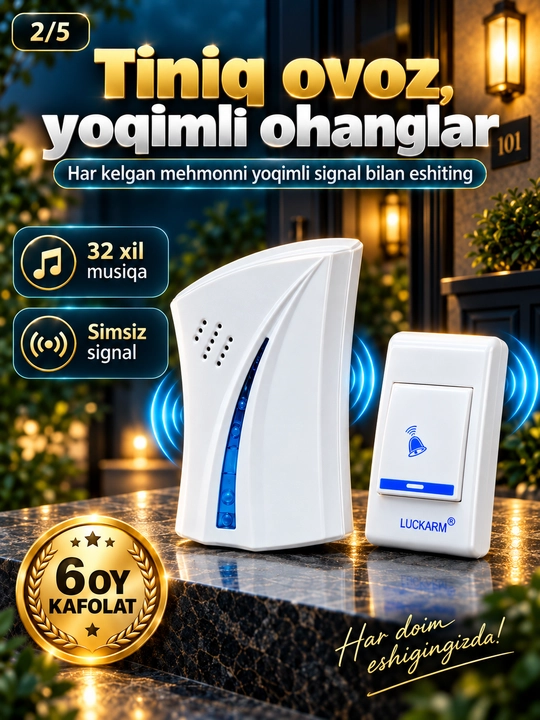 Simsiz eshik jiringlagichi, radio antenna, uy uchun bezak, kabelsiz