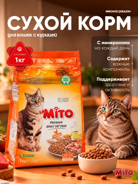 Mito сухой корм для кошек, с курицей, 1 кг