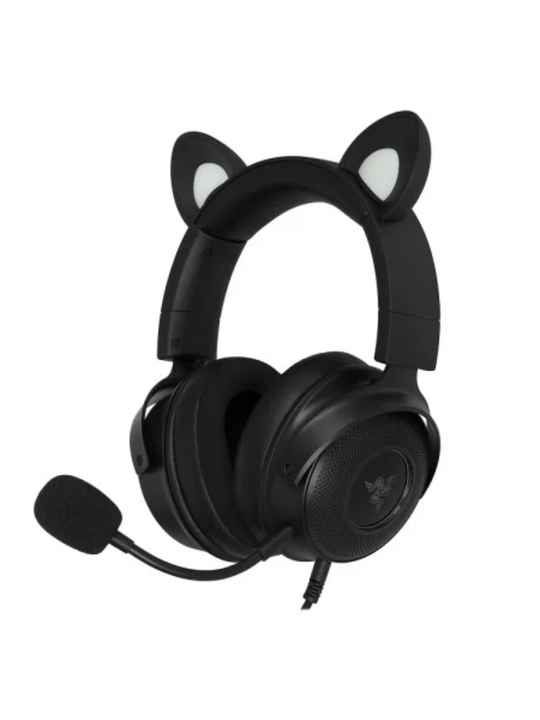 Simli o'yin quloqchini Razer Kraken Kitty V2 Quartz, USB, RGB, mushuk quloqli, kafolatli