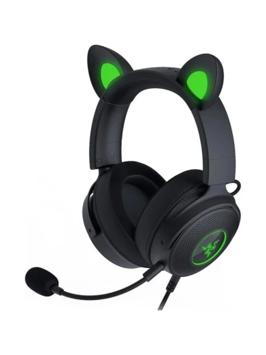 Simli o'yin quloqchini Razer Kraken Kitty V2 Quartz, USB, RGB, mushuk quloqli, kafolatli