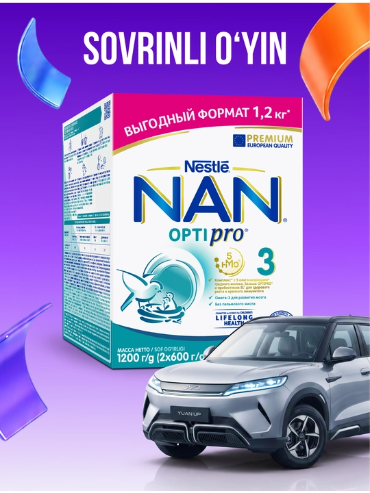 Sut aralashmas Nan 3, o'sish uchun, immunitet va miya rivojlanishi, 1200 gr - 