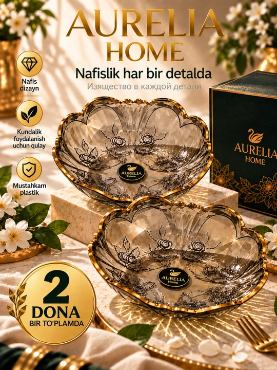 Meva idishi, konfet uchun vaza, oshxona idishlari, chiroyli likopcha, idish-tovoqlar 2dona - 