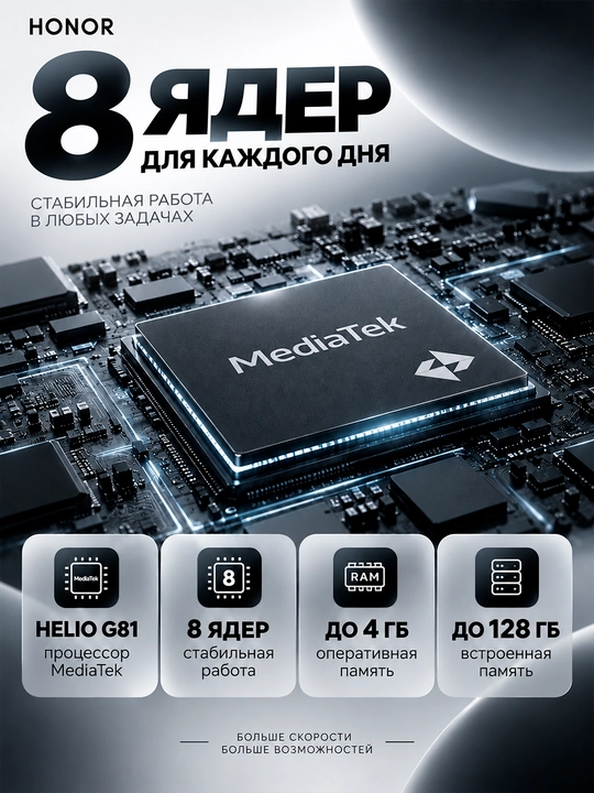 Смартфон HONOR X5es, 4/128 ГБ, 6000 мАч, экран 6,9″ 90 Гц, камера 50 МП