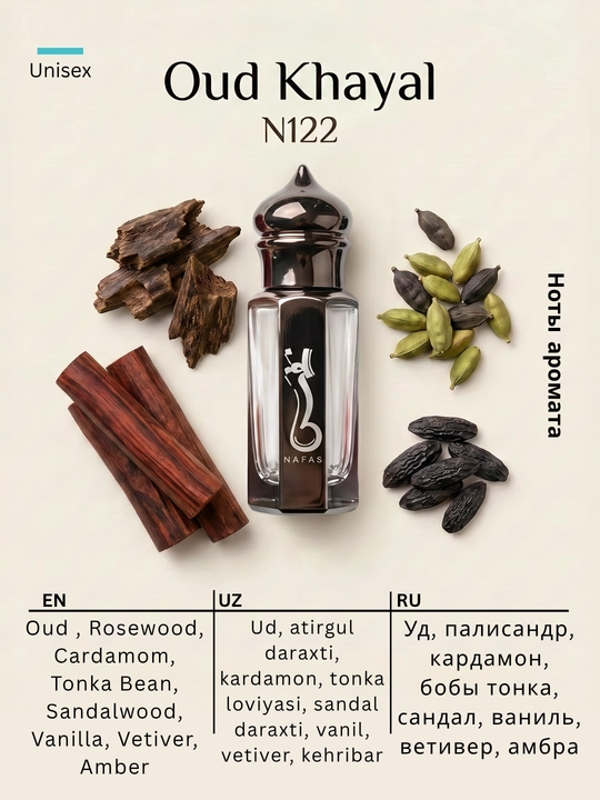 Nafas Ud kolleksiyasi moyli atiri, alkogolsiz, uzoq saqlanuvchi uniseks atir - 