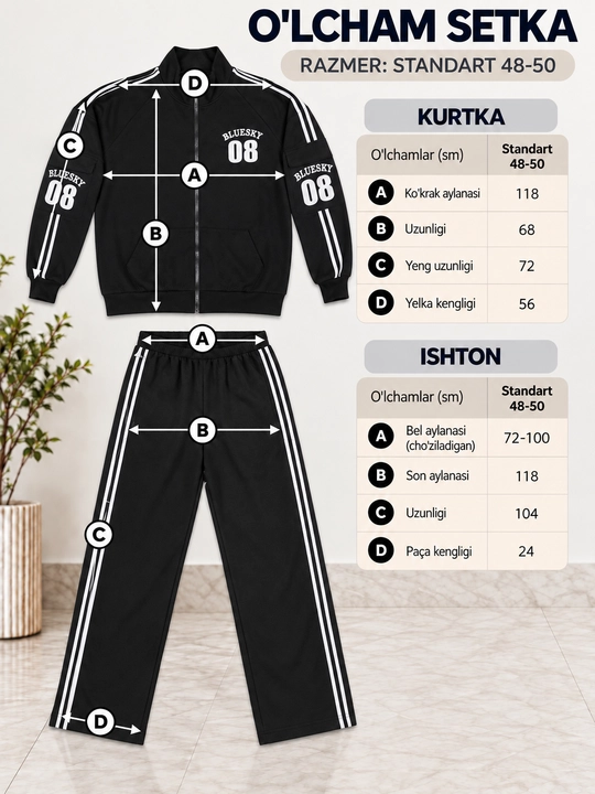 Ayollar sport kostyumi, ikki qisimli razmer standart 48 52