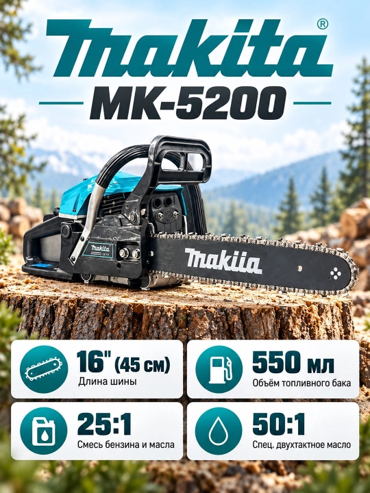 Benzinli zanjirli arra MAKITA MK-5200(Бензопила)kuchli benzinli zanjirli arra, - 