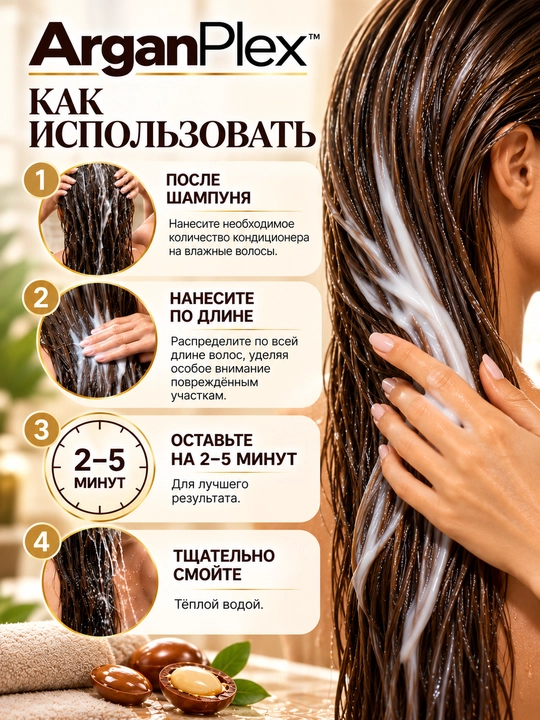 Кондиционер для сухих, поврежденных и окрашенных волос ArganPlex Silk & Argan Oil, 380 мл