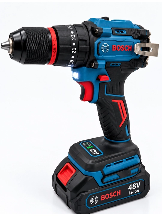 Bosch 48V akkumulyatorli drel-shurupovyort, 24 ta predmet, cho‘tkasiz, keys bilan