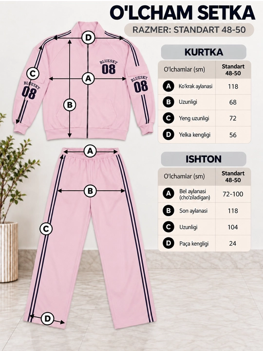 Ayollar sport kostyumi, ikki qisimli razmer standart 48 52