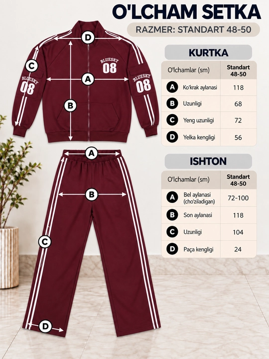 Ayollar sport kostyumi, ikki qisimli razmer standart 48 52