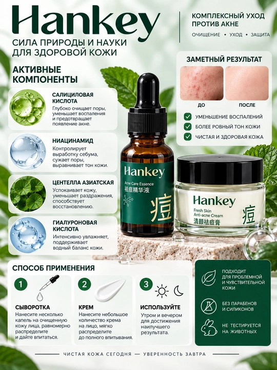 Набор для проблемной кожи Hankey Anti-Acne, 2 в 1