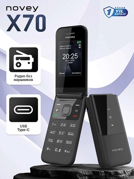 Novey X70 mobil telefon-raskladushka, 2 SIM, kamerasiz, knopkali