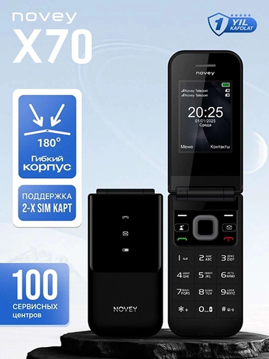 Novey X70 mobil telefon-raskladushka, 2 SIM, kamerasiz, knopkali