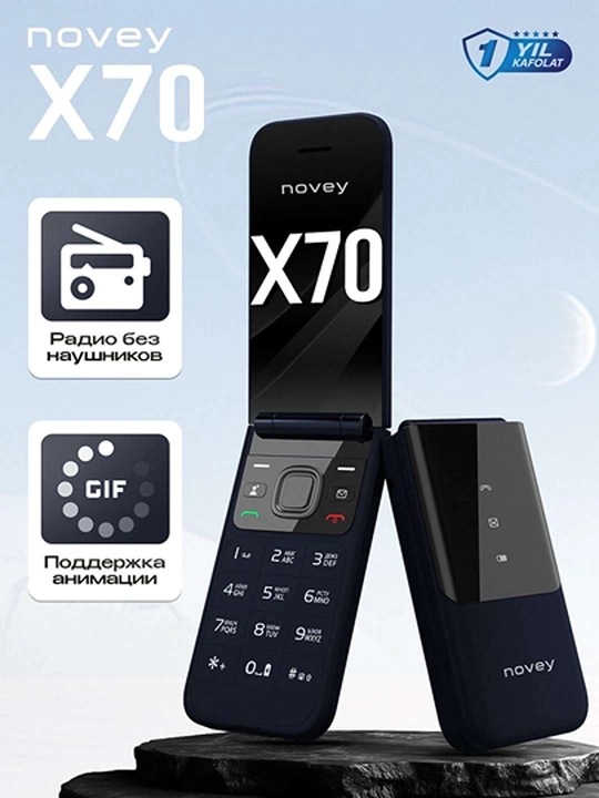 Novey X70 mobil telefon-raskladushka, 2 SIM, kamerasiz, knopkali