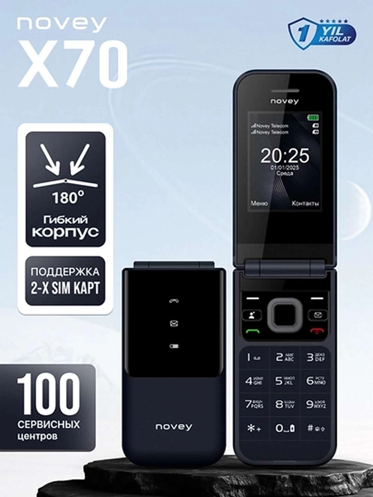 Novey X70 mobil telefon-raskladushka, 2 SIM, kamerasiz, knopkali