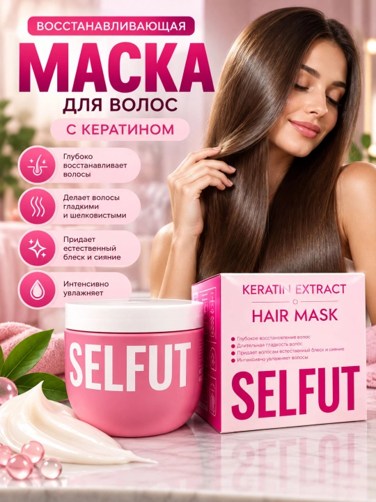 SELFUT Keratin Extract маска для волос, восстанавливающая и увлажняющая маска с кератином - 