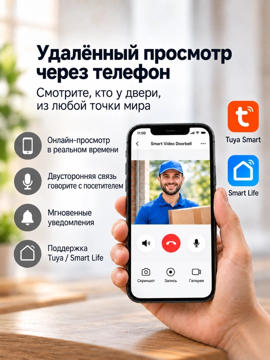 Kirish eshigi uchun videoko‘zcha, 4,3 dyuymli ekran, Wi-Fi, harakat bo‘yicha video yozish