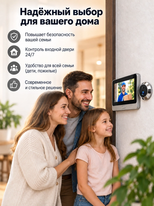 Kirish eshigi uchun videoko‘zcha, 4,3 dyuymli ekran, Wi-Fi, harakat bo‘yicha video yozish