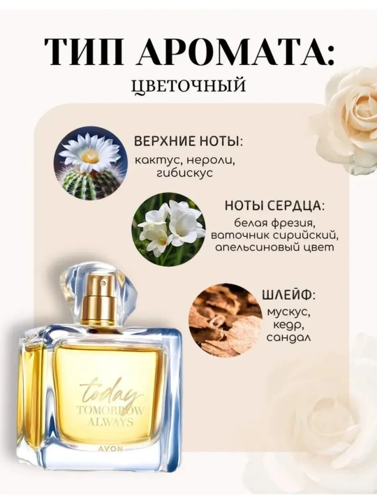 Парфюмерная вода Avon Today Tomorrow Always Today женская 50 мл, цветочный аромат