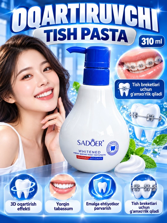 Tish oqartiruvchi tish pastasi 310 grm ovqatlanish sodasi qo'shilgan yangi pasta  SADOER - 