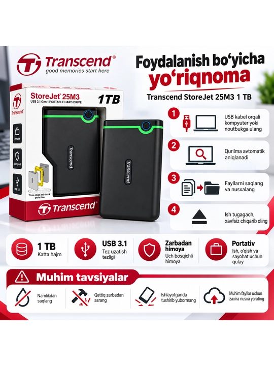 Transcend StoreJet 25M3 1 TB - 