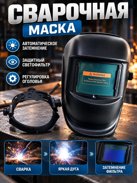 Сварочная маска хамелеон с автозатемнением, автоматический сварочный щиток - 
