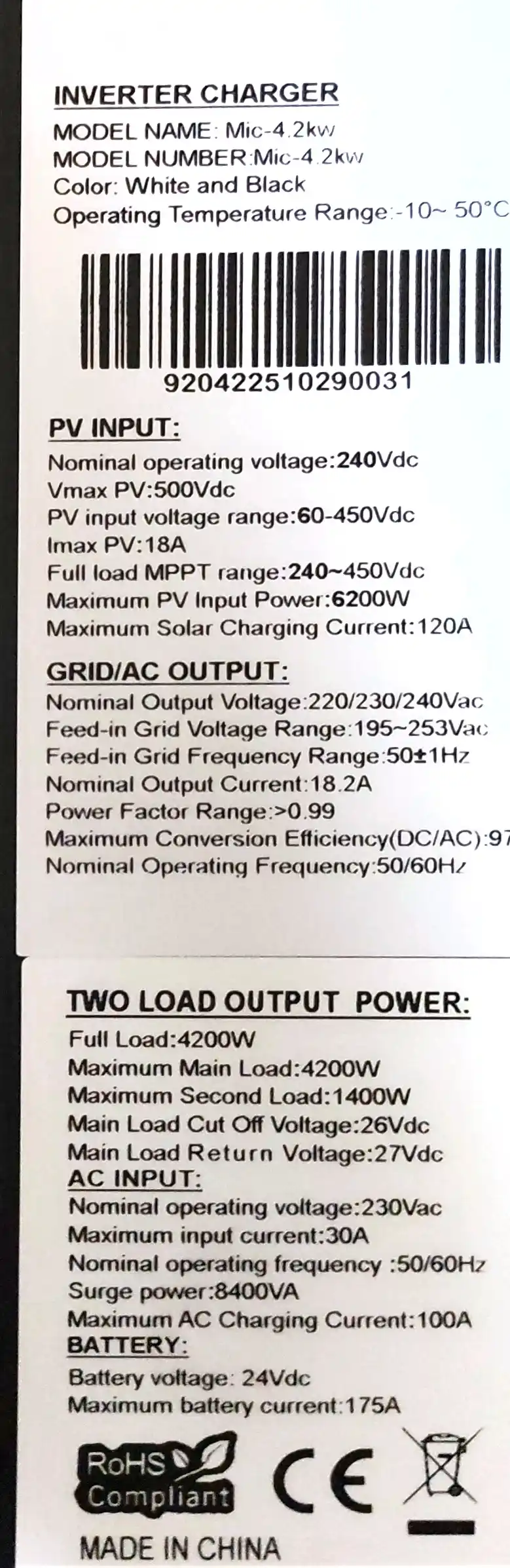 Invertor gibrid 1-10,2 kvt, Sinus quyoshli uzluksiz quvvat manbai, uy, ofis va dacha uchun