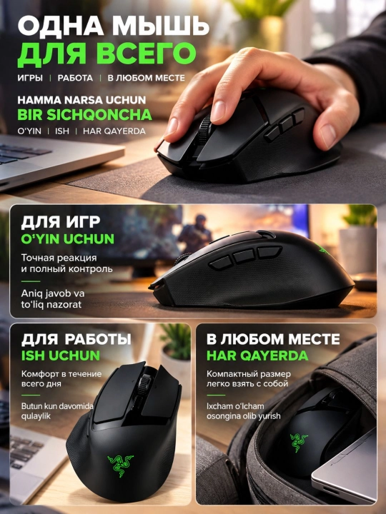 Мышка беспроводная Razer Basilisk Mobile, 18000 DPI, 10 кнопок, 76 г