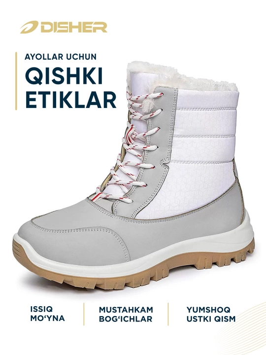 Ayollar dutiklari DISHER Snowmist, issiq, bog‘ichli etiklar, 36–42