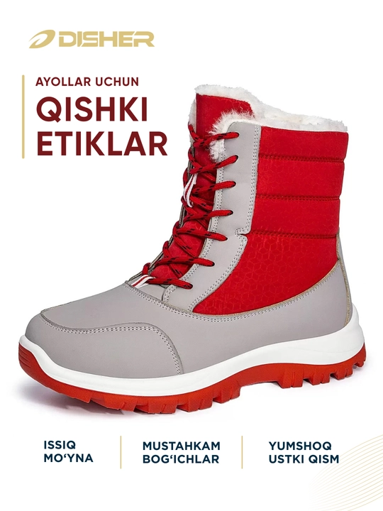 Ayollar dutiklari DISHER Snowmist, issiq, bog‘ichli etiklar, 36–42