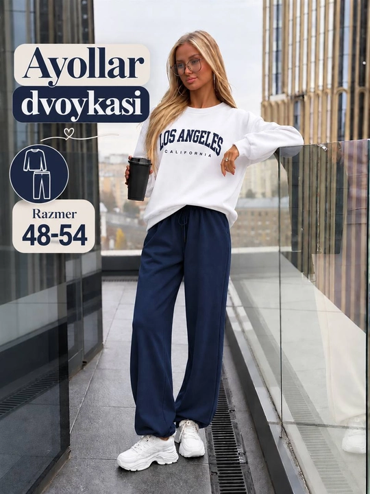 Ayollar uchun sport kostyum Dvoyka, 2 ip, zamonaviy oversize, Standart 46-54 - 