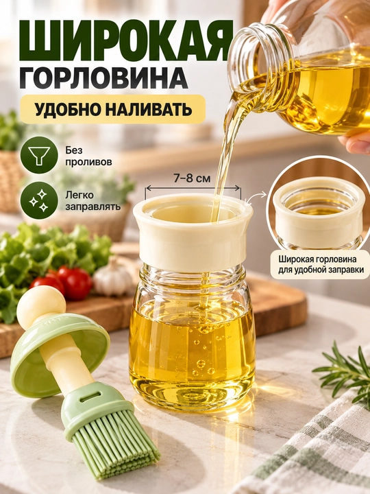 Маслёнка с силиконовой кисточкой 2 в 1 для масла, маринада, гриля и выпечки