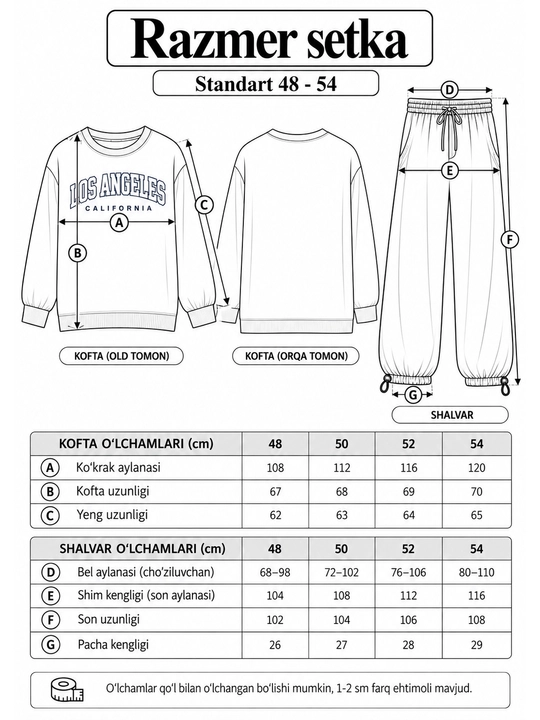 Ayollar uchun sport kostyum Dvoyka, 2 ip, zamonaviy oversize, Standart 46-54