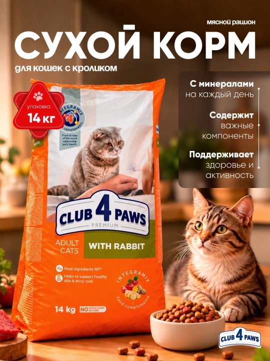 Club 4 Paws mushuklar uchun quruq yem quyon go'shti bilan, 14 kg - 