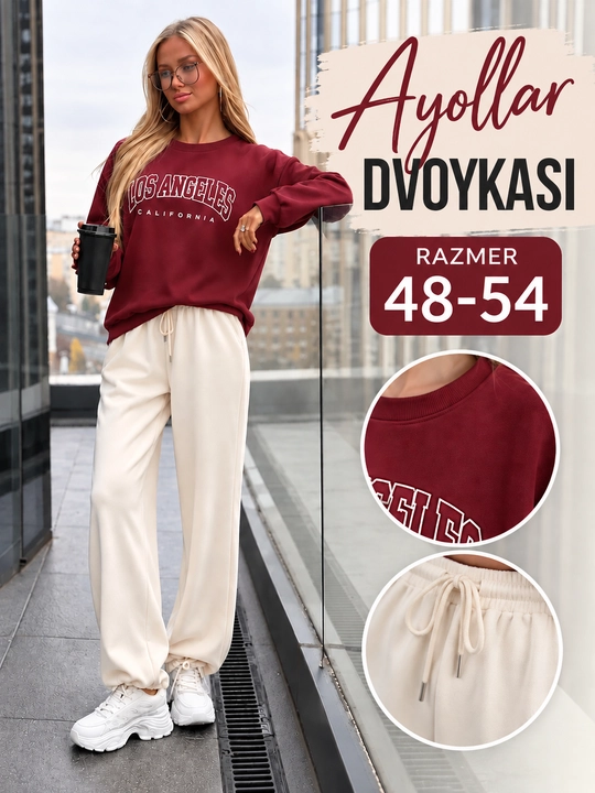 Ayollar uchun sport kostyum Dvoyka, 2 ip, zamonaviy oversize, Standart 46-54 - 