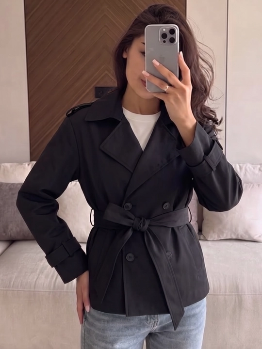 Ayollar uchun trench, belbog‘li kuzgi kalta plash, ayollar kurtkasi — ELLY FASHION - 