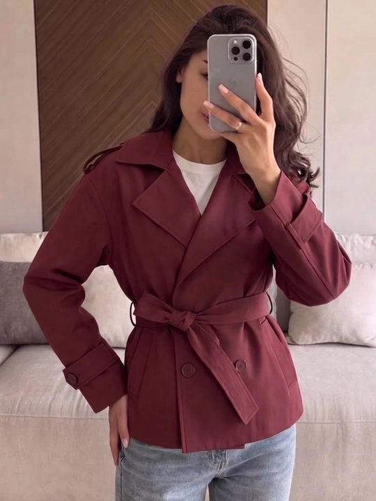 Ayollar uchun trench, belbog‘li kuzgi kalta plash, ayollar kurtkasi — ELLY FASHION - 
