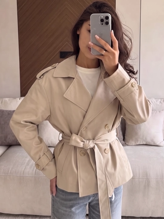 Ayollar uchun trench, belbog‘li kuzgi kalta plash, ayollar kurtkasi — ELLY FASHION - 