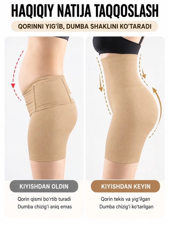 Ayollar uchun lateks korreksion shortik — nozik qomat va silliq siluet uchun, L–4XL