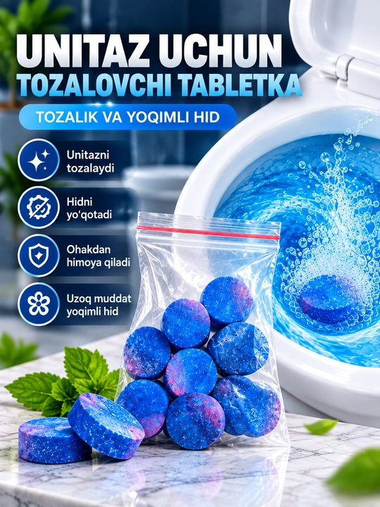 Unitaz uchun avtomatik tozalovchi tabletka, 10 dona, atirgul hidi