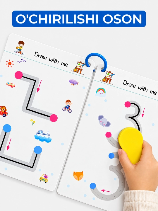 Bolalar uchun ko‘p martali sehrli yozuv daftari, 3+ - yozishni o‘rgatish, husnixat