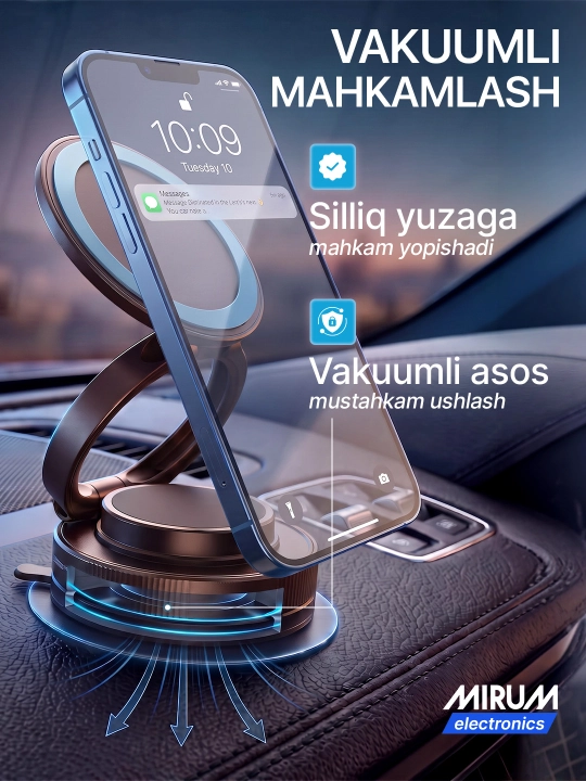 Avtomobil uchun magnitli telefon ushlagichi, qora yig'iluvchi avto holder